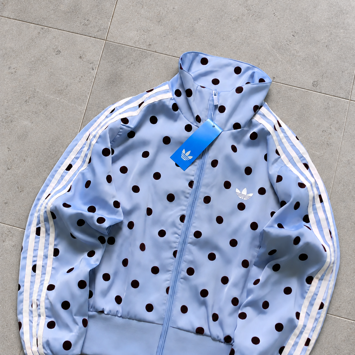 Adidas Women's Satin Polka Dots TT Track Jacket Clear Sky