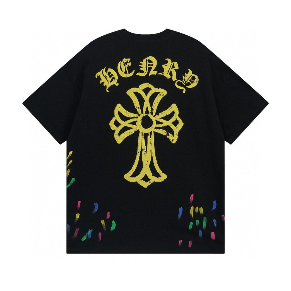 Chrome Hearts T-Shirt Cross Cemetery Paint Drips Black