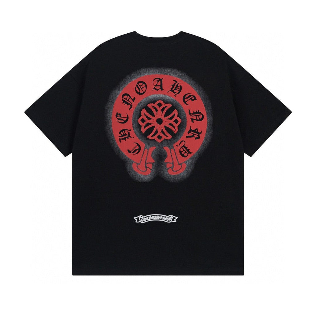Chrome Hearts T-Shirt Red Horse Shoe Logo Pocket Black