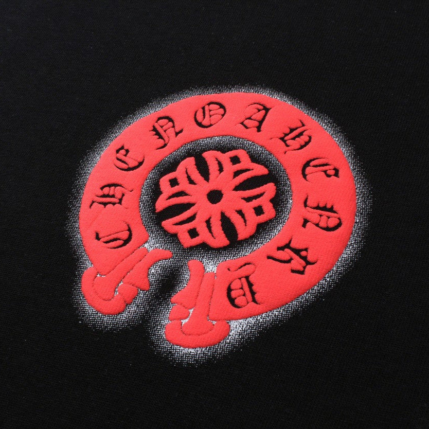 Chrome Hearts T-Shirt Red Horse Shoe Logo Pocket Black