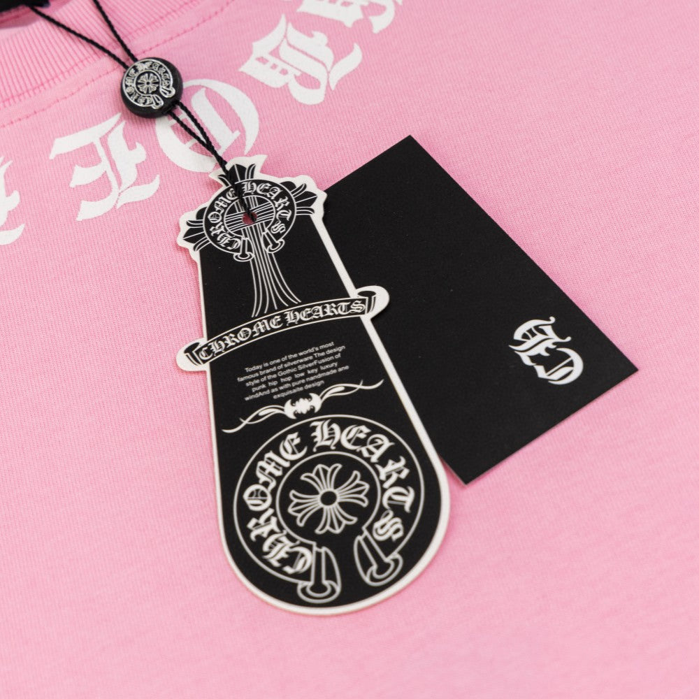 Chrome Hearts T-Shirt Necklogo Back Printed Cross Pink